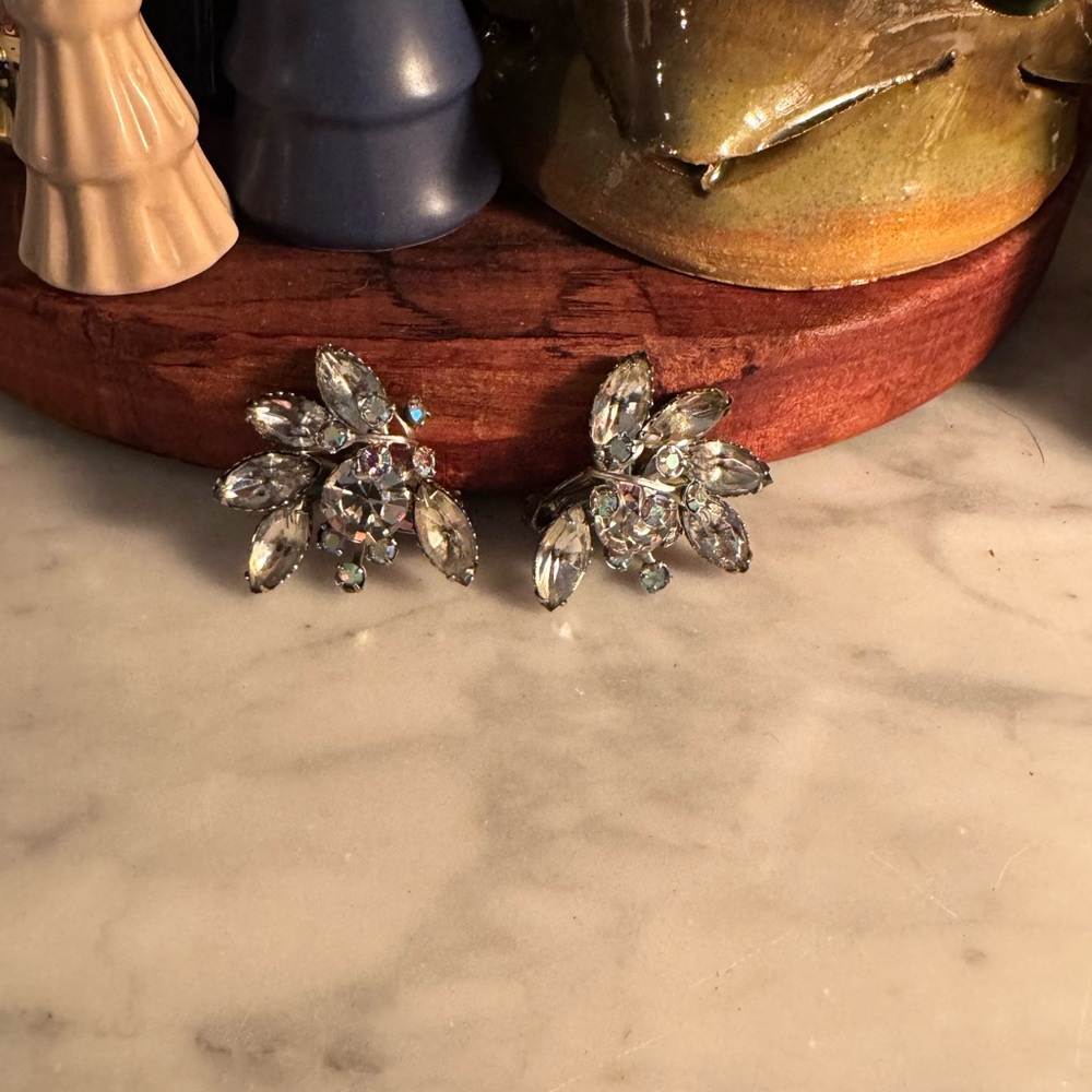 Elegant Holiday Clip On Crystal Earrings